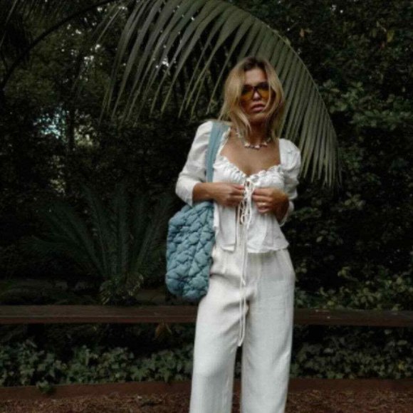 NWT BROCK COLLECTION X H&M COLLABORATION WHITE TIE FRONT LONG SLEEVE TOP SZ XXL - Picture 2 of 9